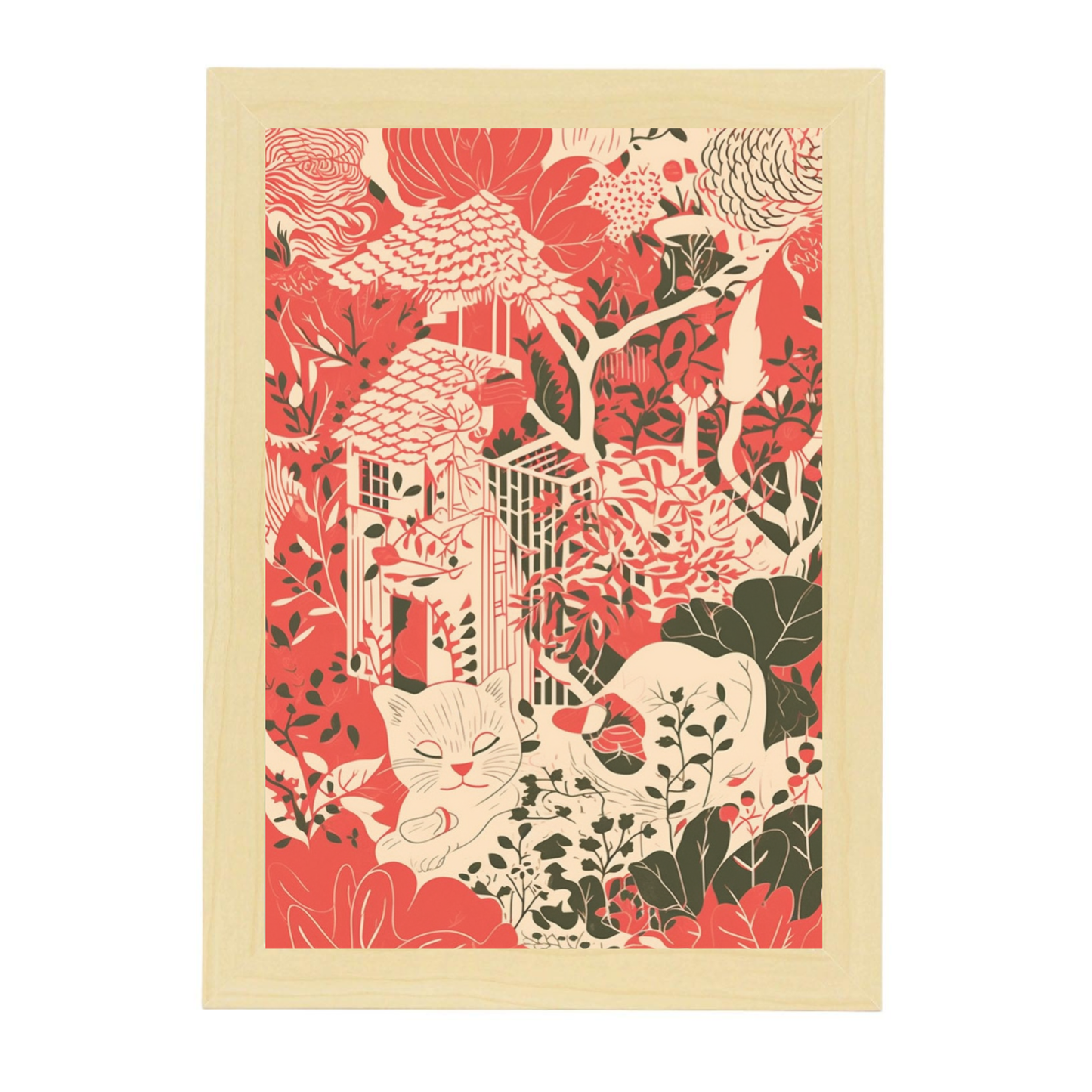 Lámina Gato en Jardín Estilo Ryo Takemasa y Wu