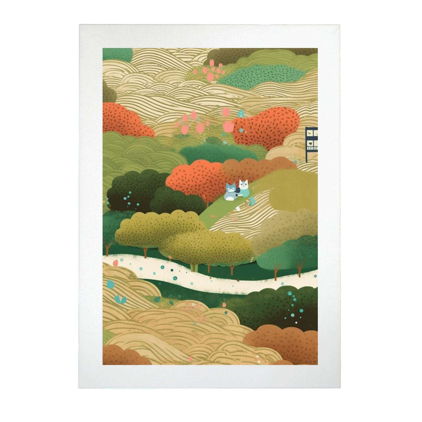 Póster de Gato Encantador Estilo Jardín Ryo Takemasa y Wu