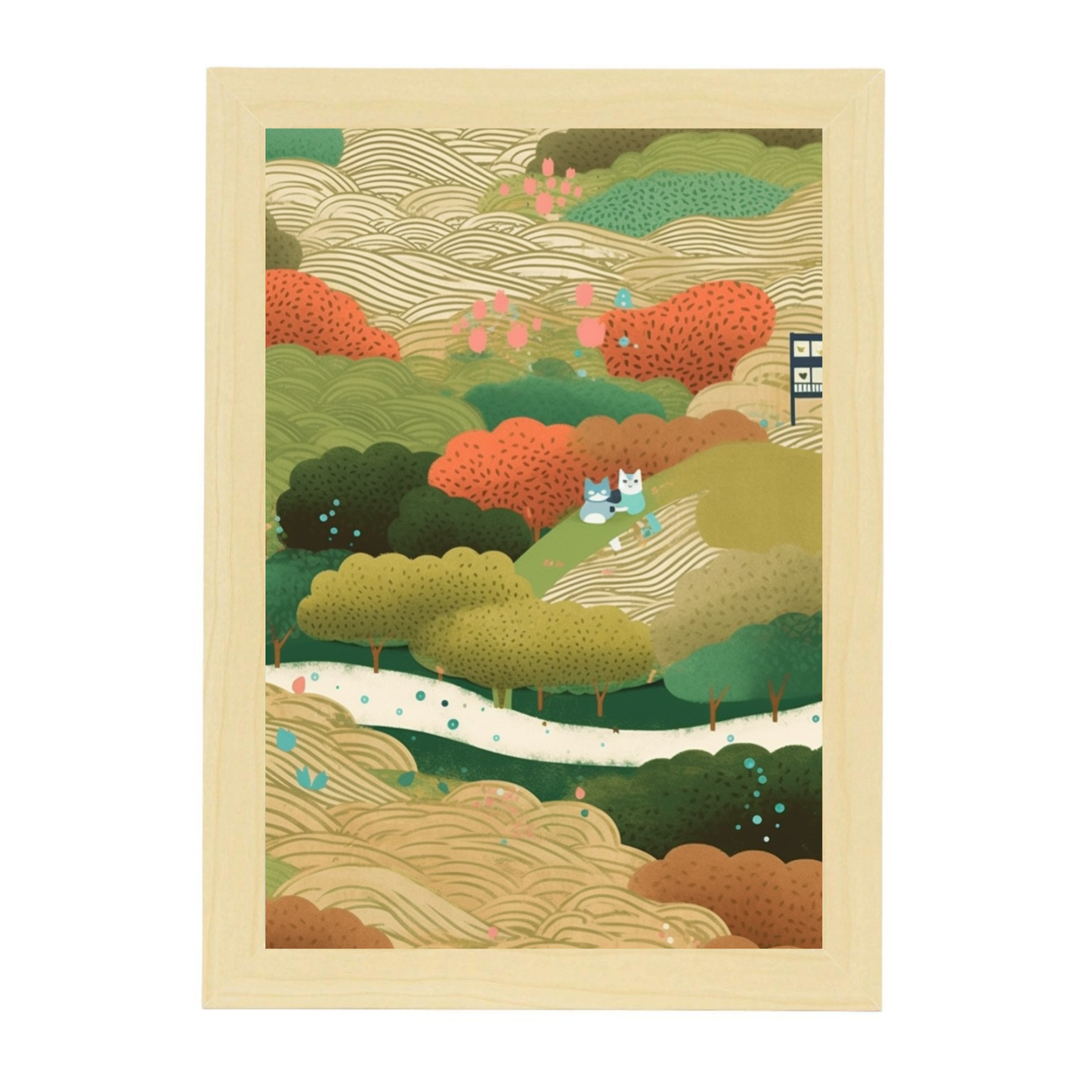 Póster de Gato Encantador Estilo Jardín Ryo Takemasa y Wu