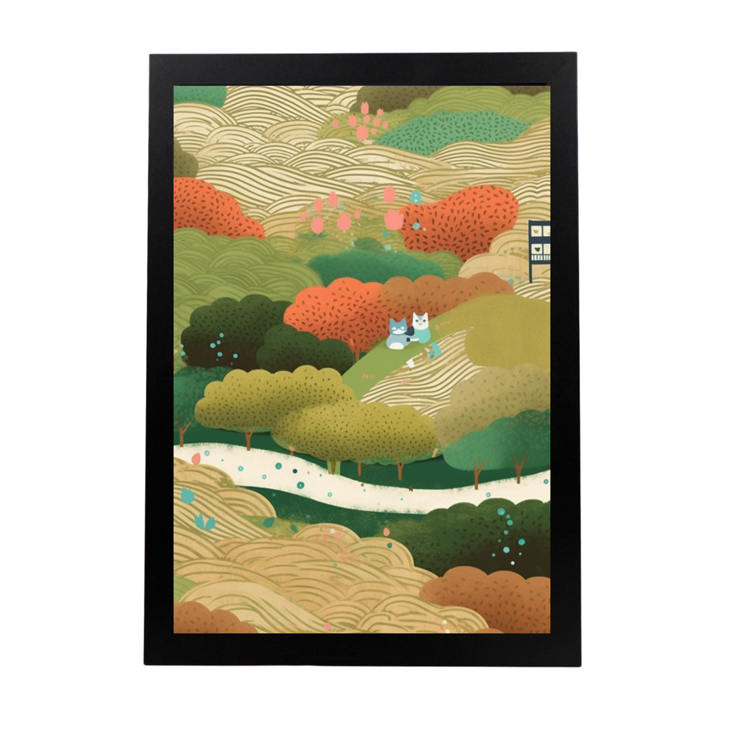Póster de Gato Encantador Estilo Jardín Ryo Takemasa y Wu