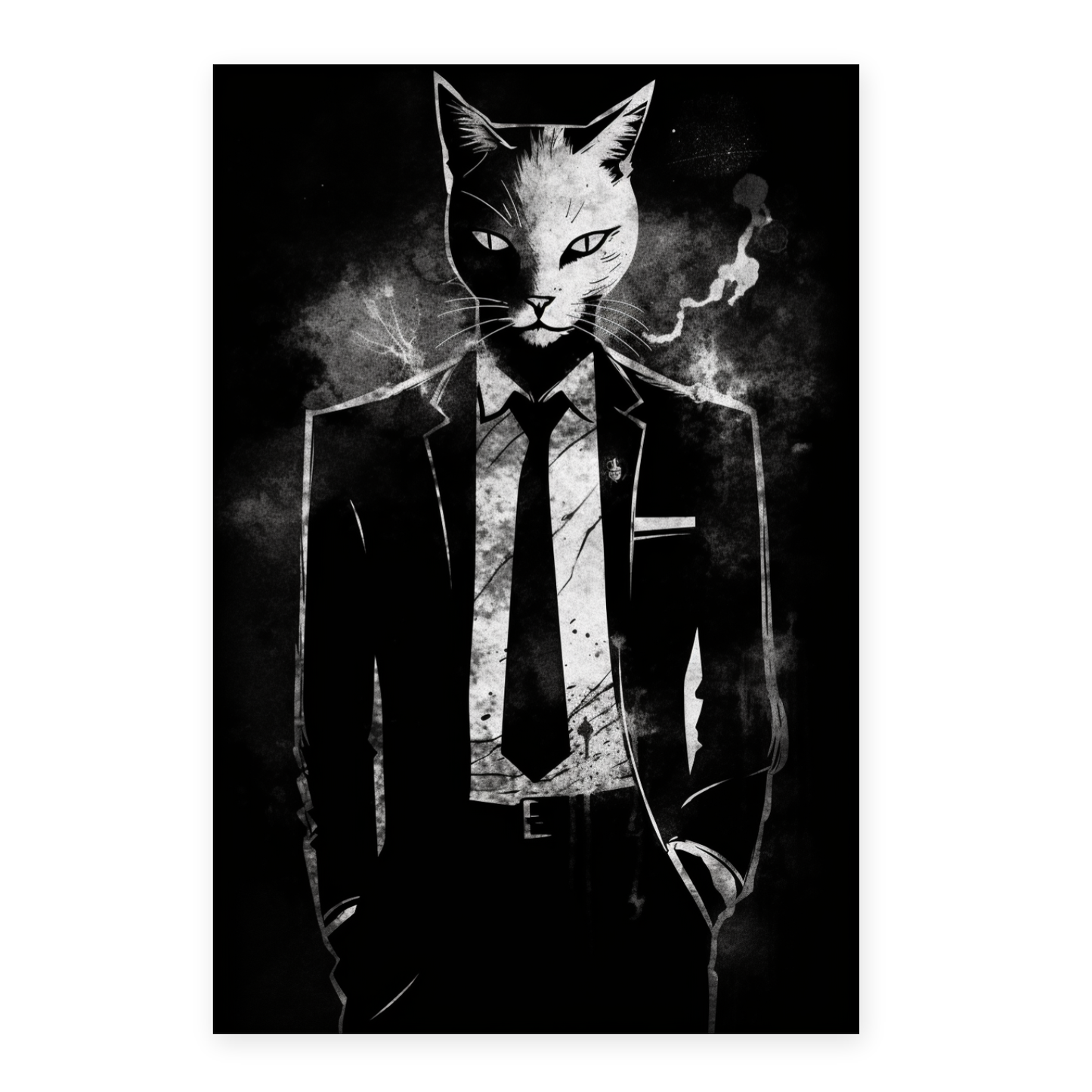 Poster gato impreso en blanco y negro
