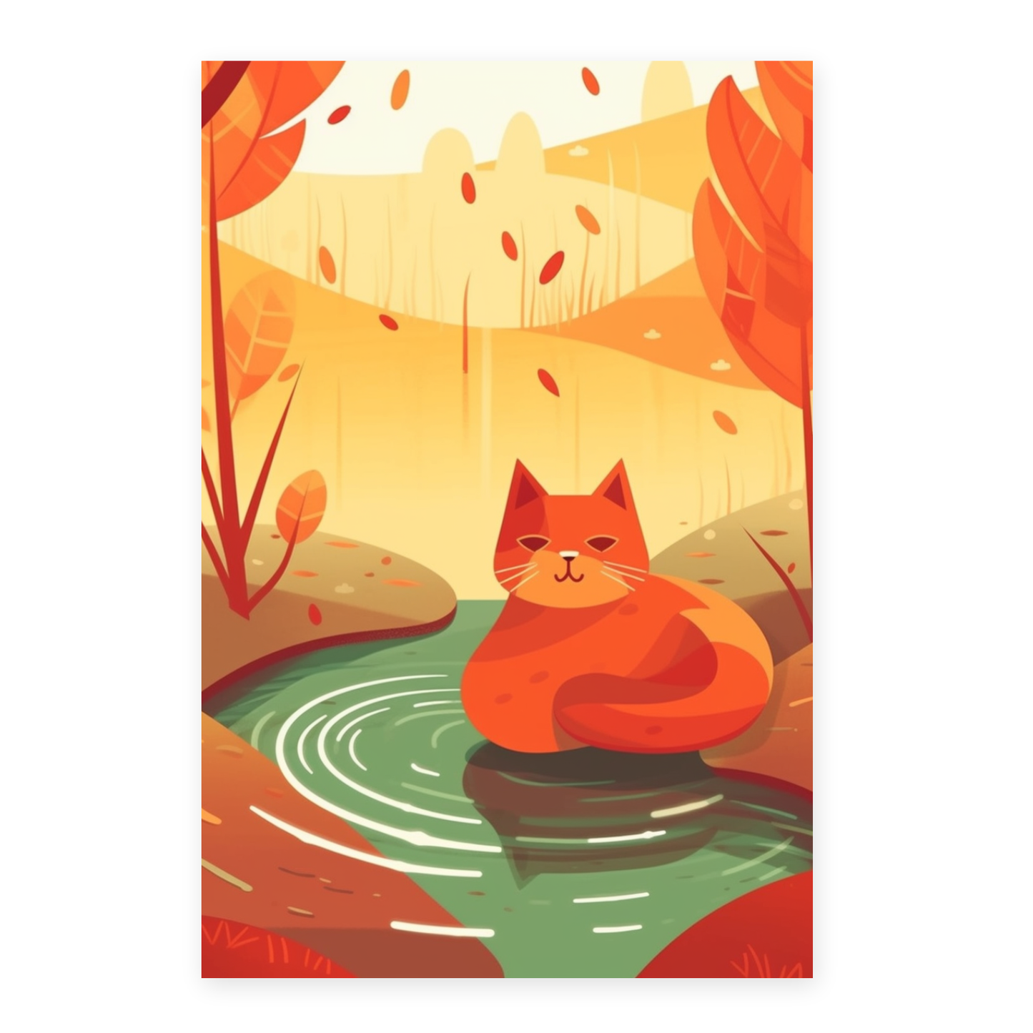 Póster Gato Lindo en Jardín Estilo Ryo Takemasa
