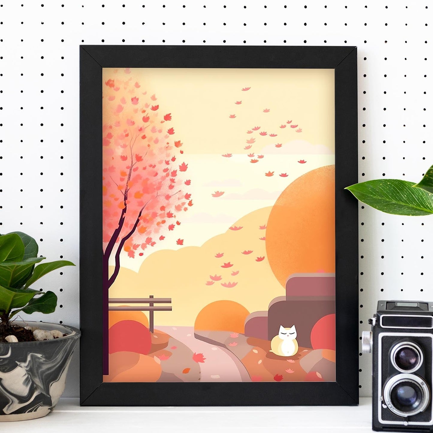 Póster Gato Lindo en Jardín Estilo Ryo Takemasa