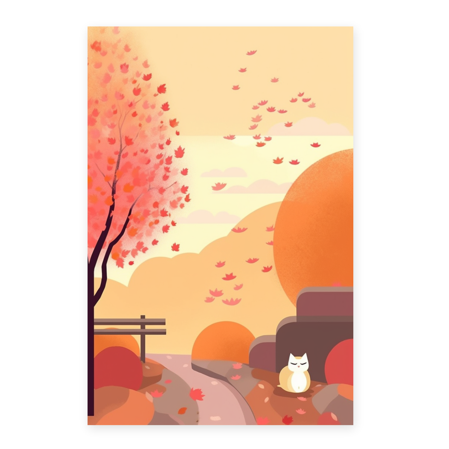 Póster Gato Lindo en Jardín Estilo Ryo Takemasa