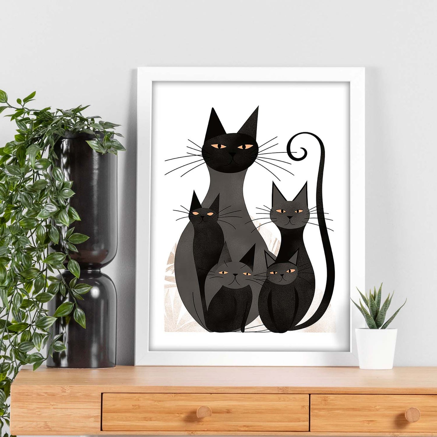 Lámina Boho de Gatos Negros Minimalistas