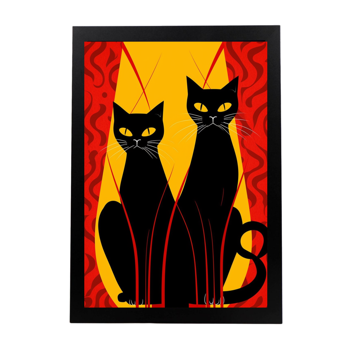 Póster de Gatos Negros en Fondo Rojo