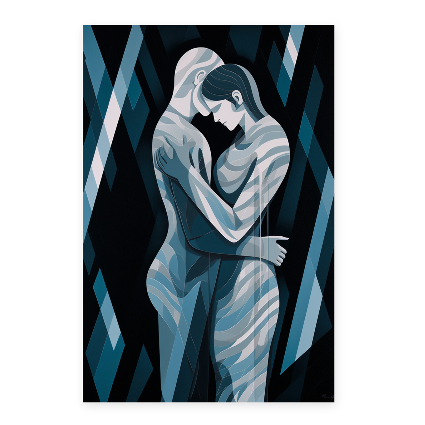 Póster Geométrico de Pareja Abrazándose