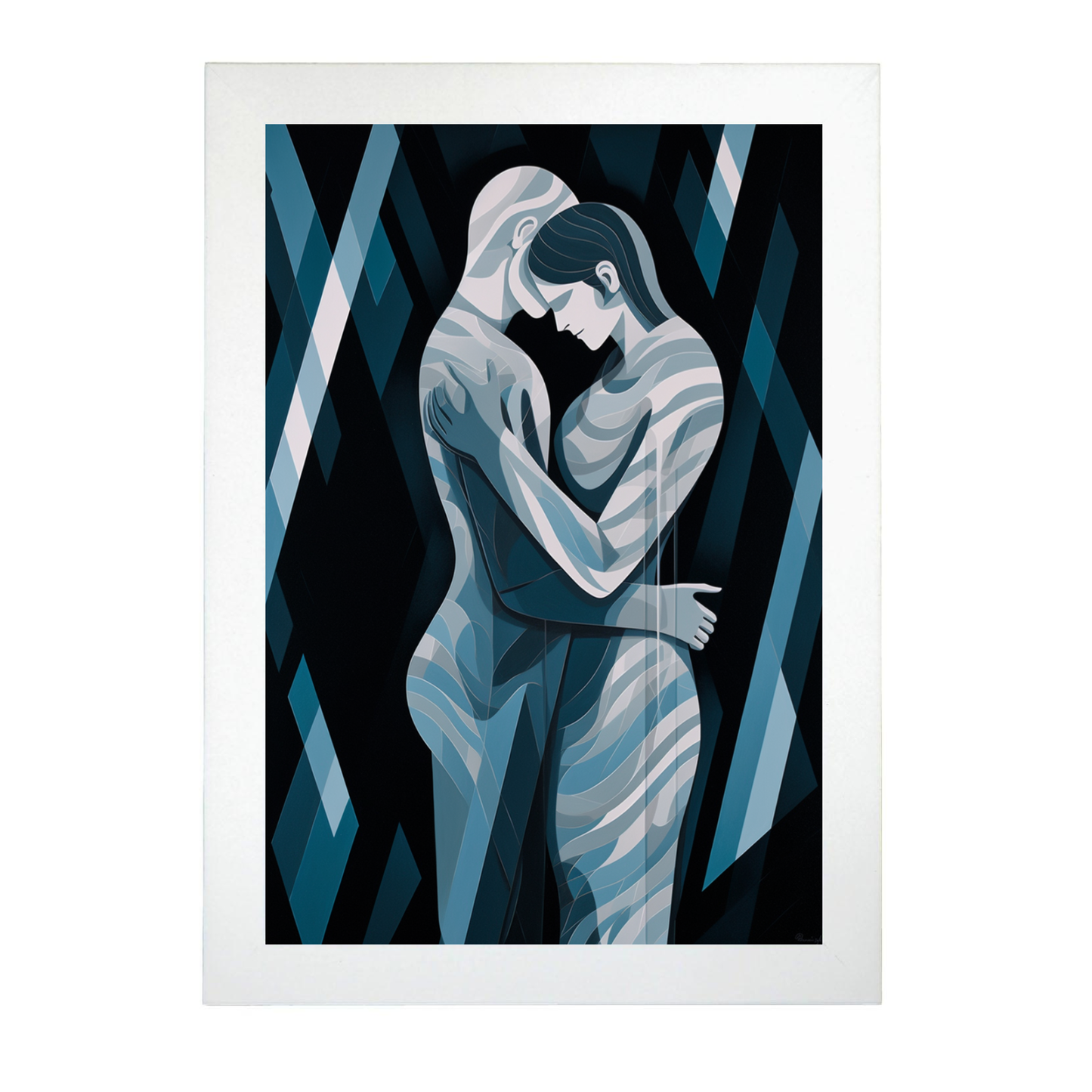 Póster Geométrico de Pareja Abrazándose
