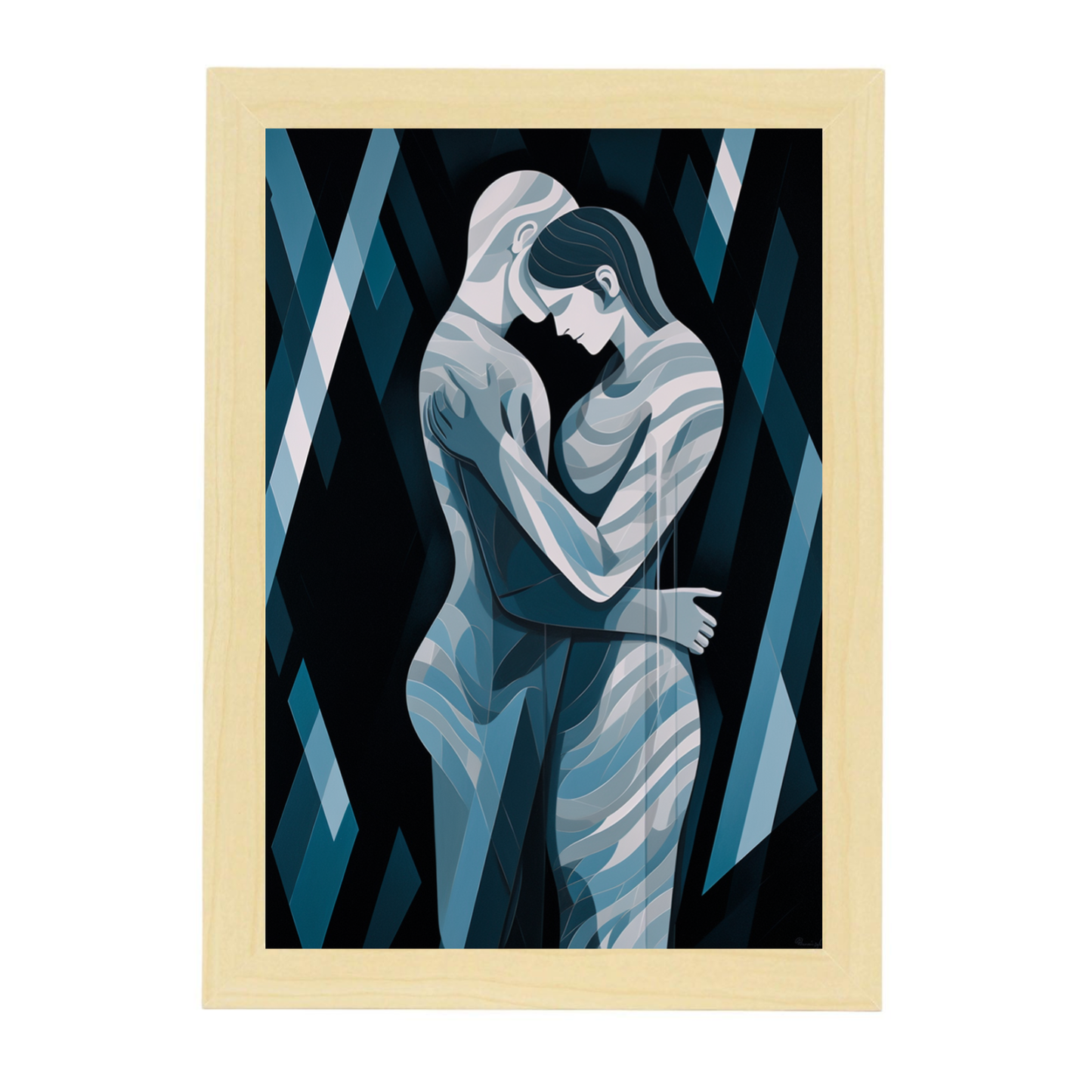 Póster Geométrico de Pareja Abrazándose