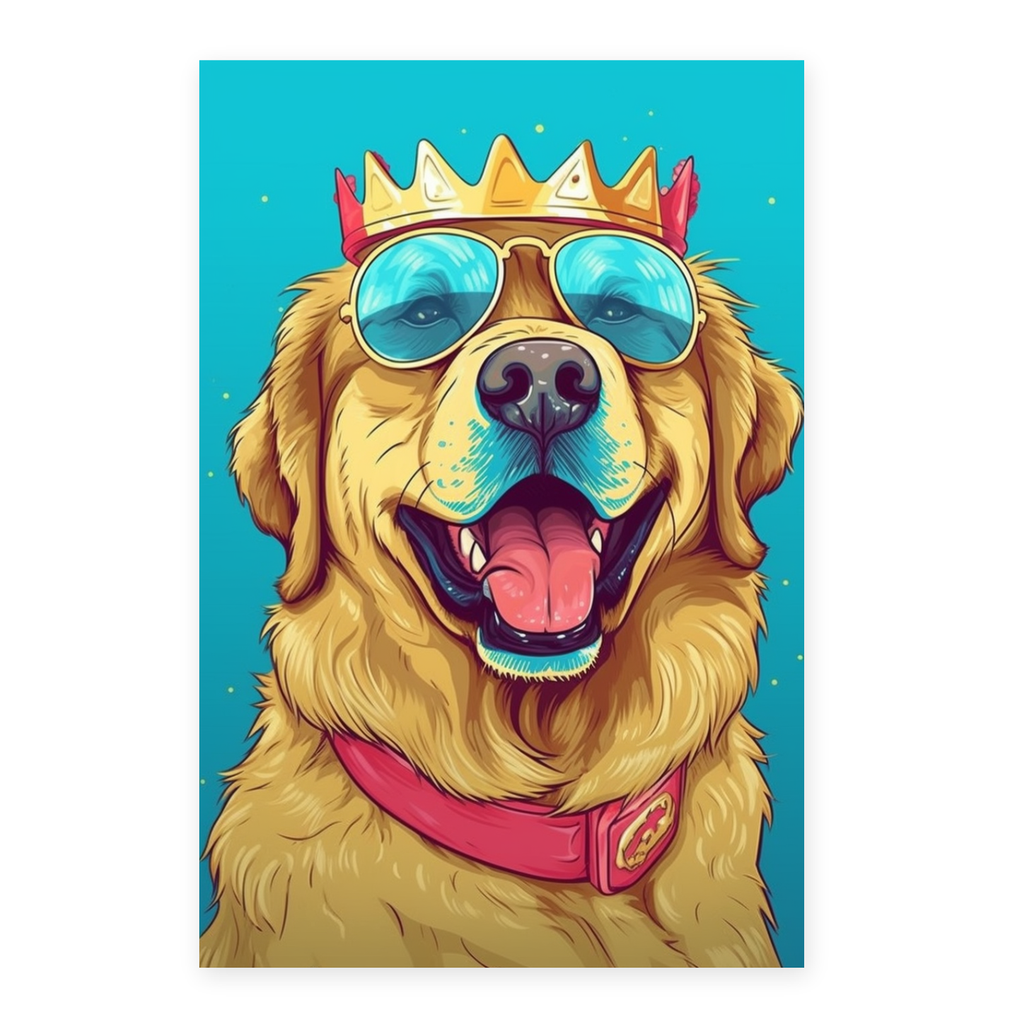 Lámina Golden Retriever con corona y gafas