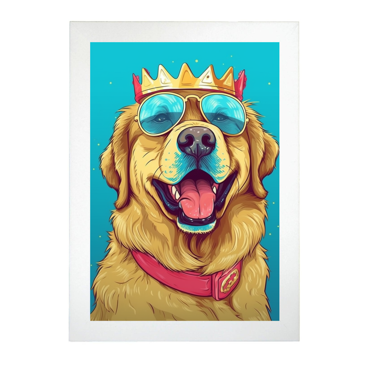 Lámina Golden Retriever con corona y gafas