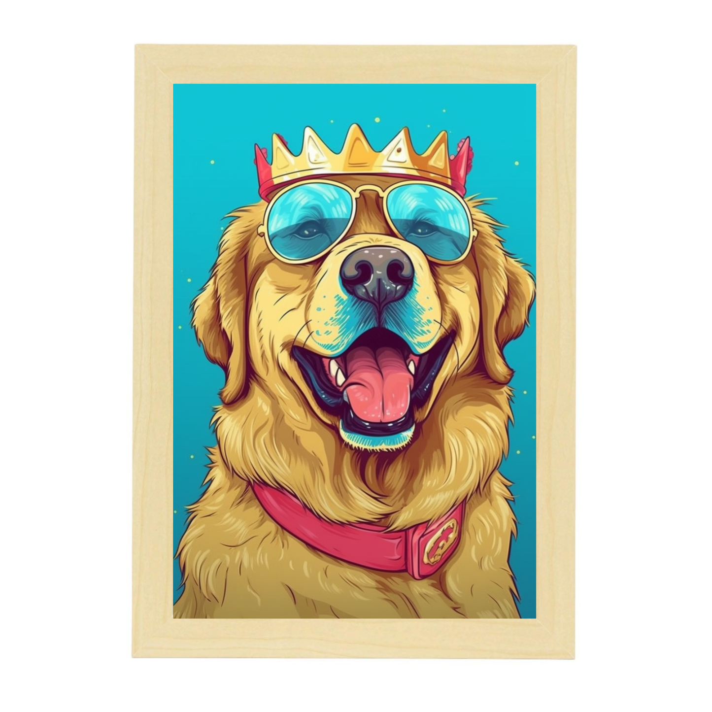 Lámina Golden Retriever con corona y gafas