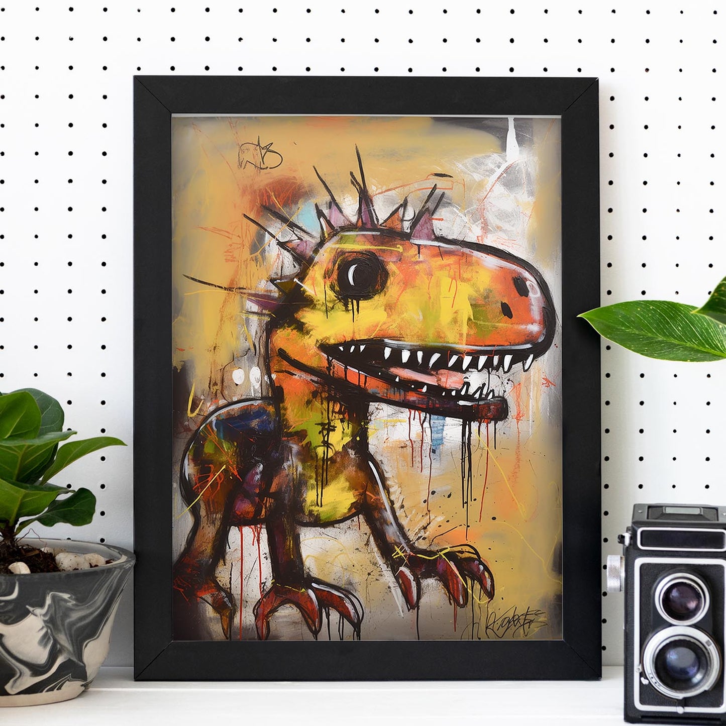 Póster Happy DINOSAUR estilo Basquiat