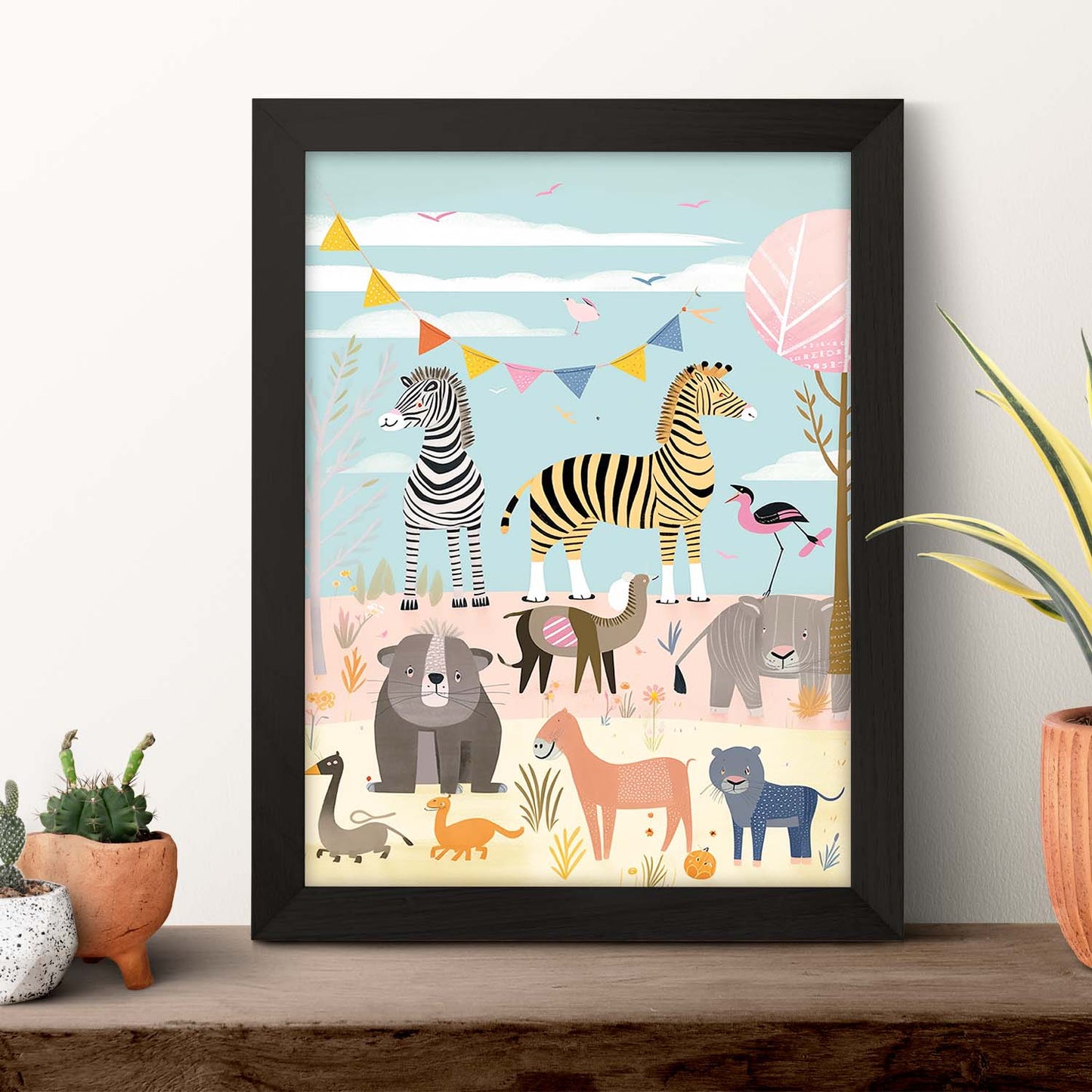 Póster de Ilustración Digital del Bosque Juguetón y Colorido