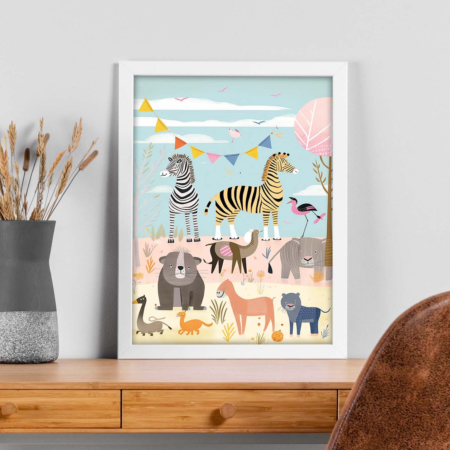 Póster de Ilustración Digital del Bosque Juguetón y Colorido