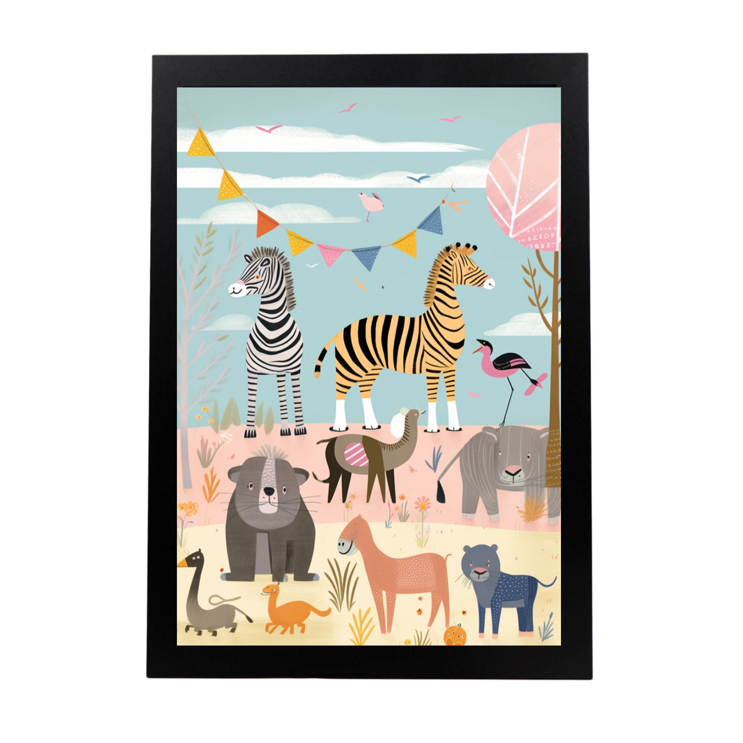 Póster de Ilustración Digital del Bosque Juguetón y Colorido