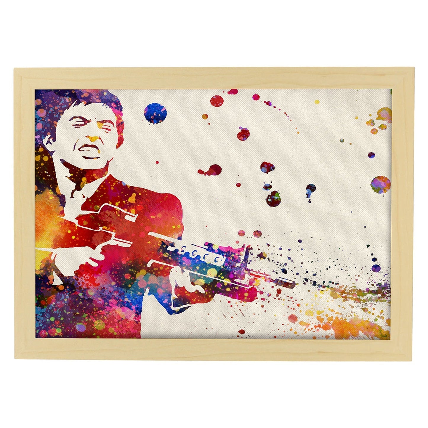 Poster imagen de Al pacino scarface. Posters con diseño acuarela de famosos, actores, músicos-Artwork-Nacnic-A3-Marco Madera clara-Nacnic Estudio SL