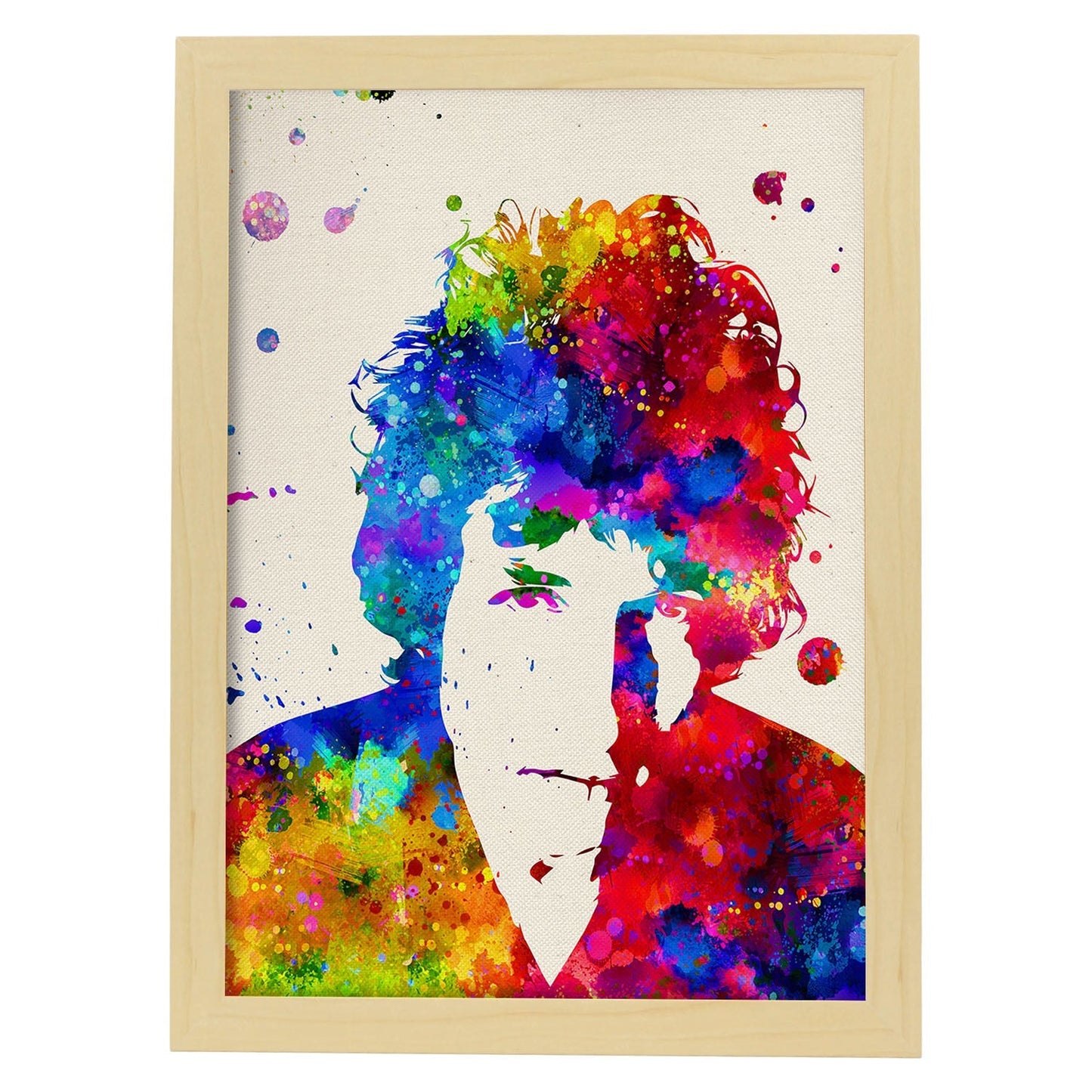 Poster imagen de Bob dylan. Posters con diseño acuarela de famosos, actores, músicos-Artwork-Nacnic-A3-Marco Madera clara-Nacnic Estudio SL