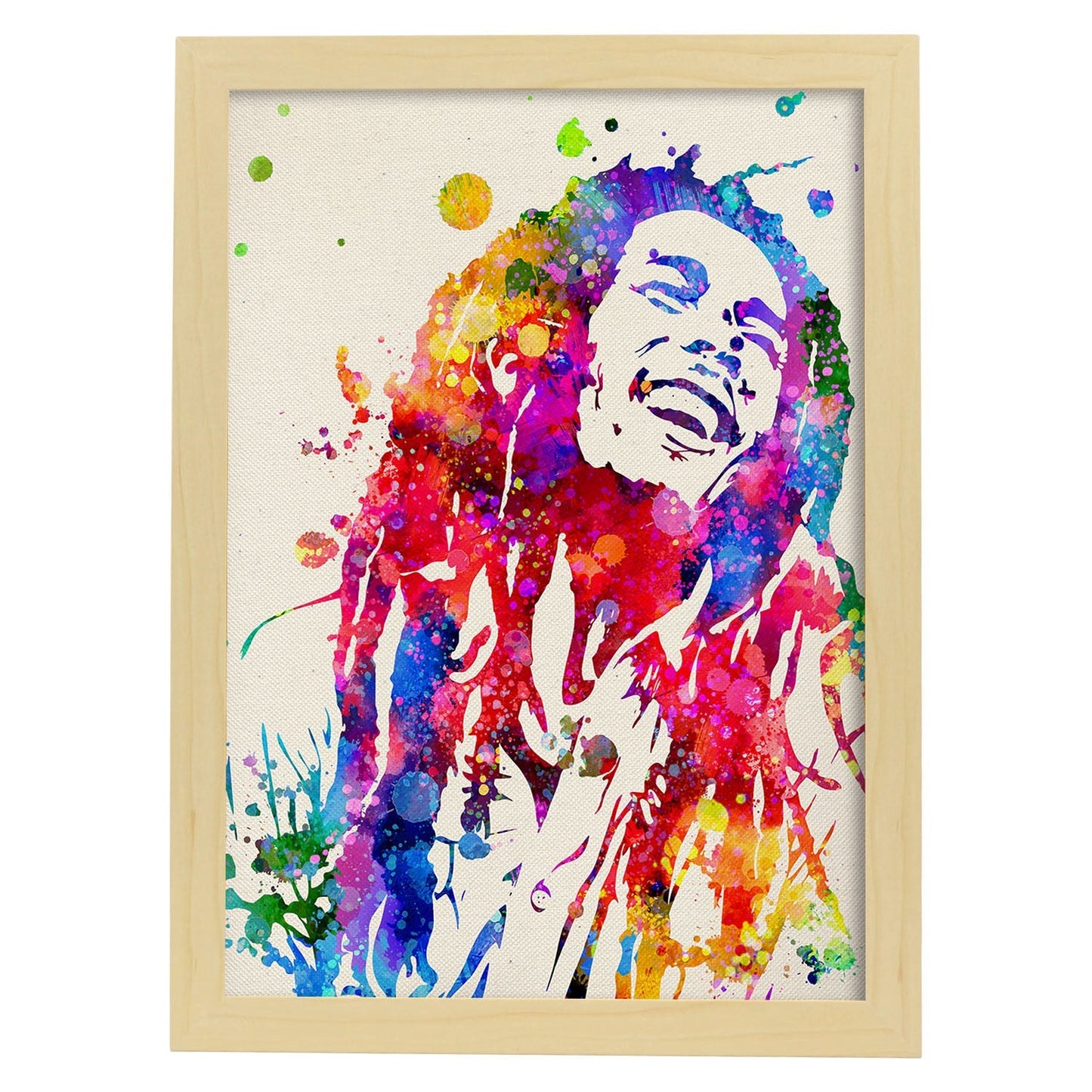 Poster imagen de Bob marley. Posters con diseño acuarela de famosos, actores, músicos-Artwork-Nacnic-A4-Marco Madera clara-Nacnic Estudio SL