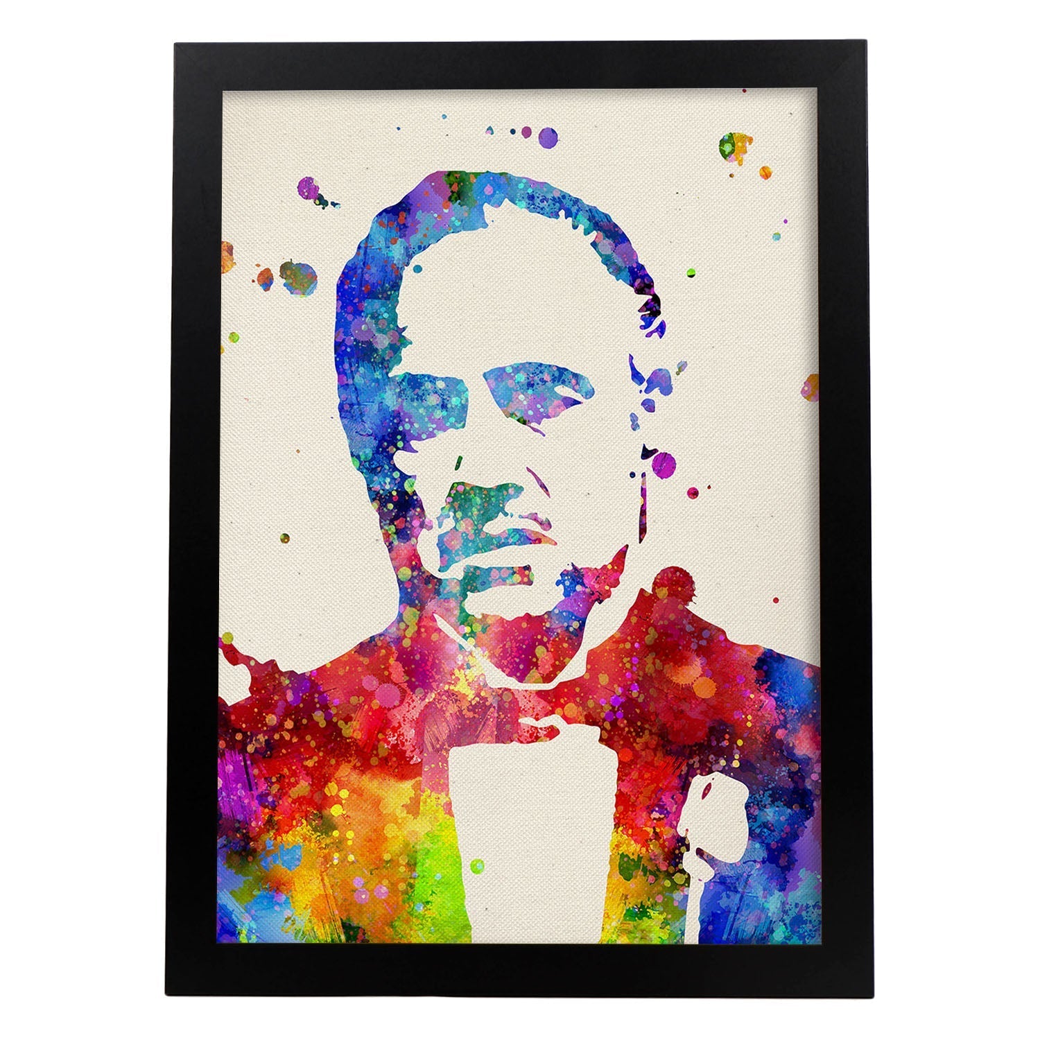 Poster imagen de El padrino. Posters con diseño acuarela de famosos, actores, músicos-Artwork-Nacnic-A4-Marco Negro-Nacnic Estudio SL