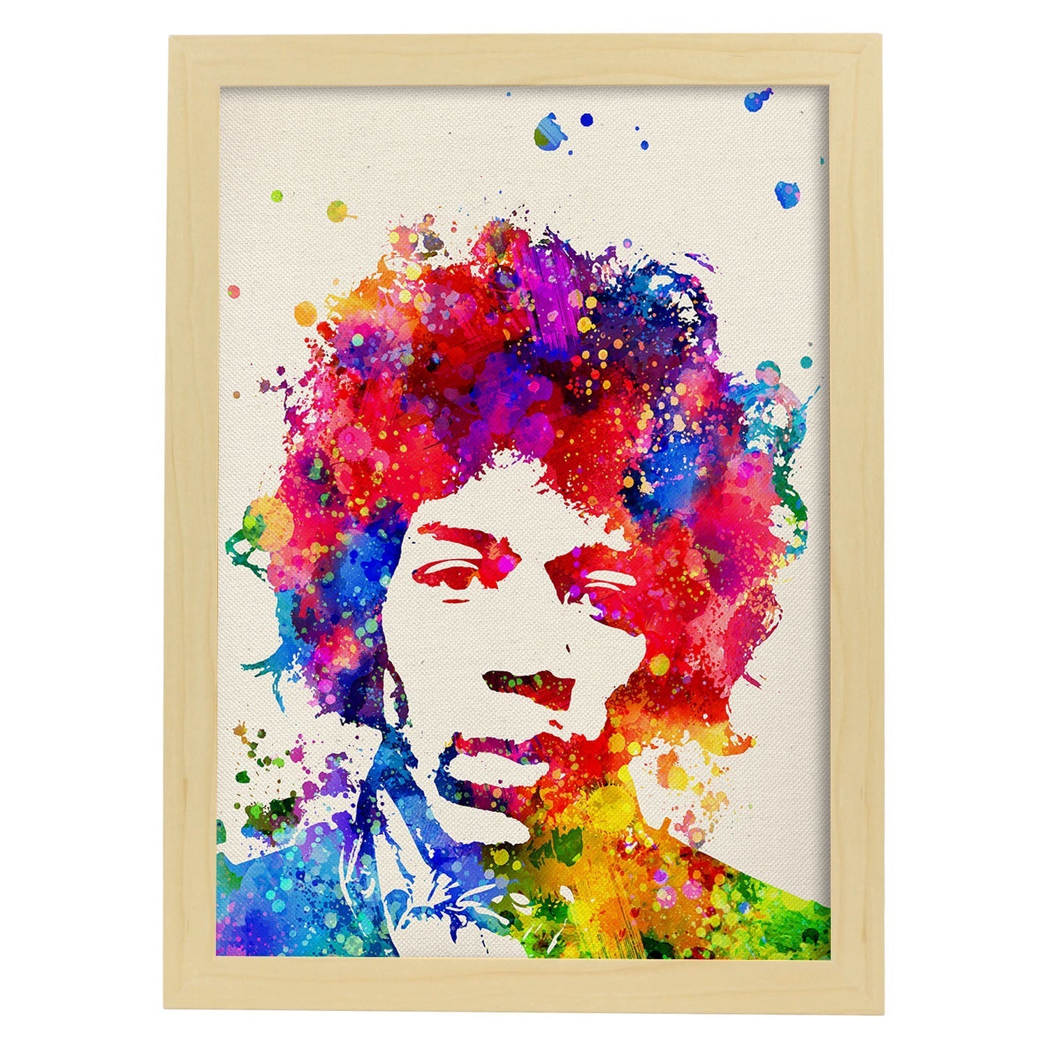 Poster imagen de Jimi hendrix. Posters con diseño acuarela de famosos, actores, músicos-Artwork-Nacnic-A4-Marco Madera clara-Nacnic Estudio SL