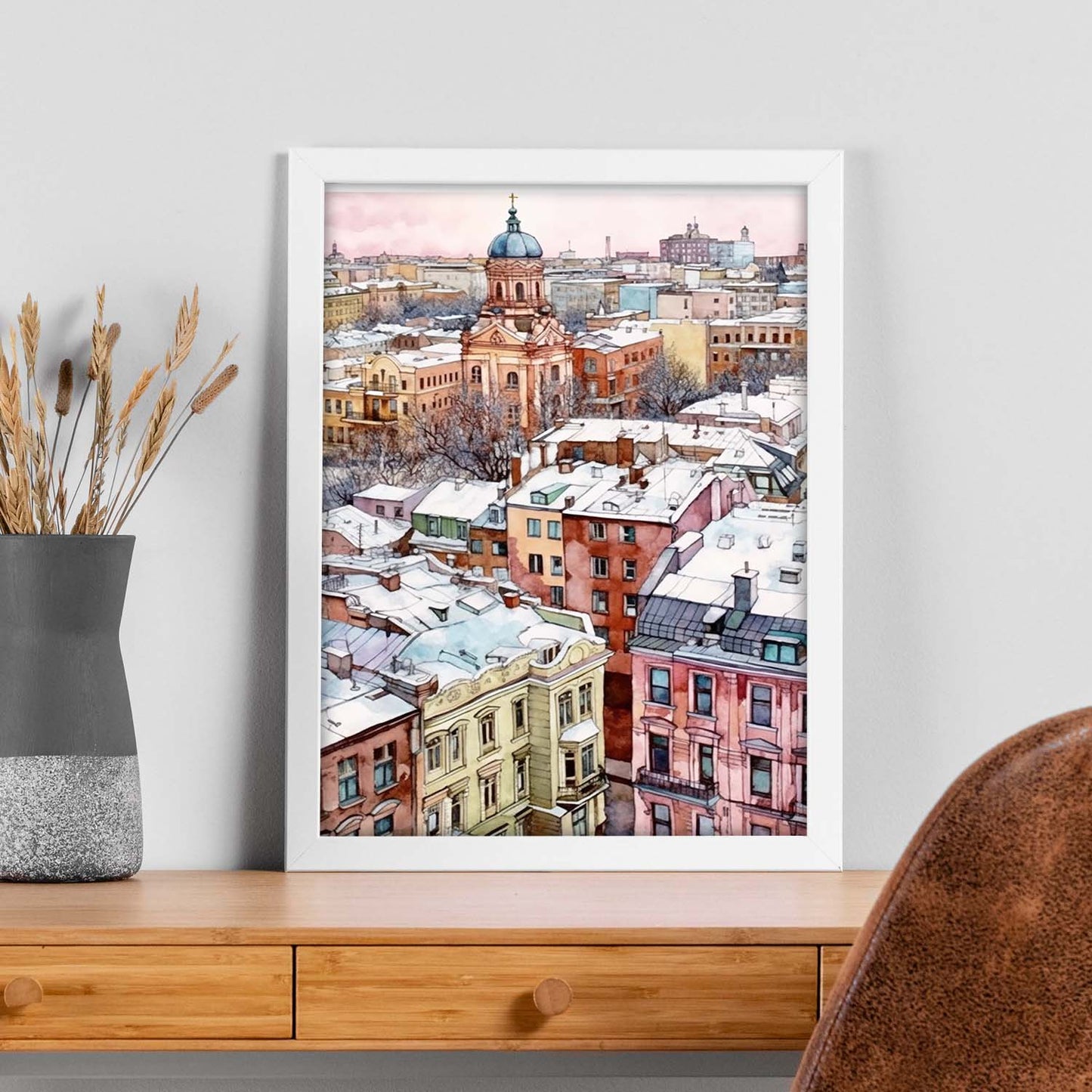 Póster de Invierno Nevado en Ciudad Rusa Pastel