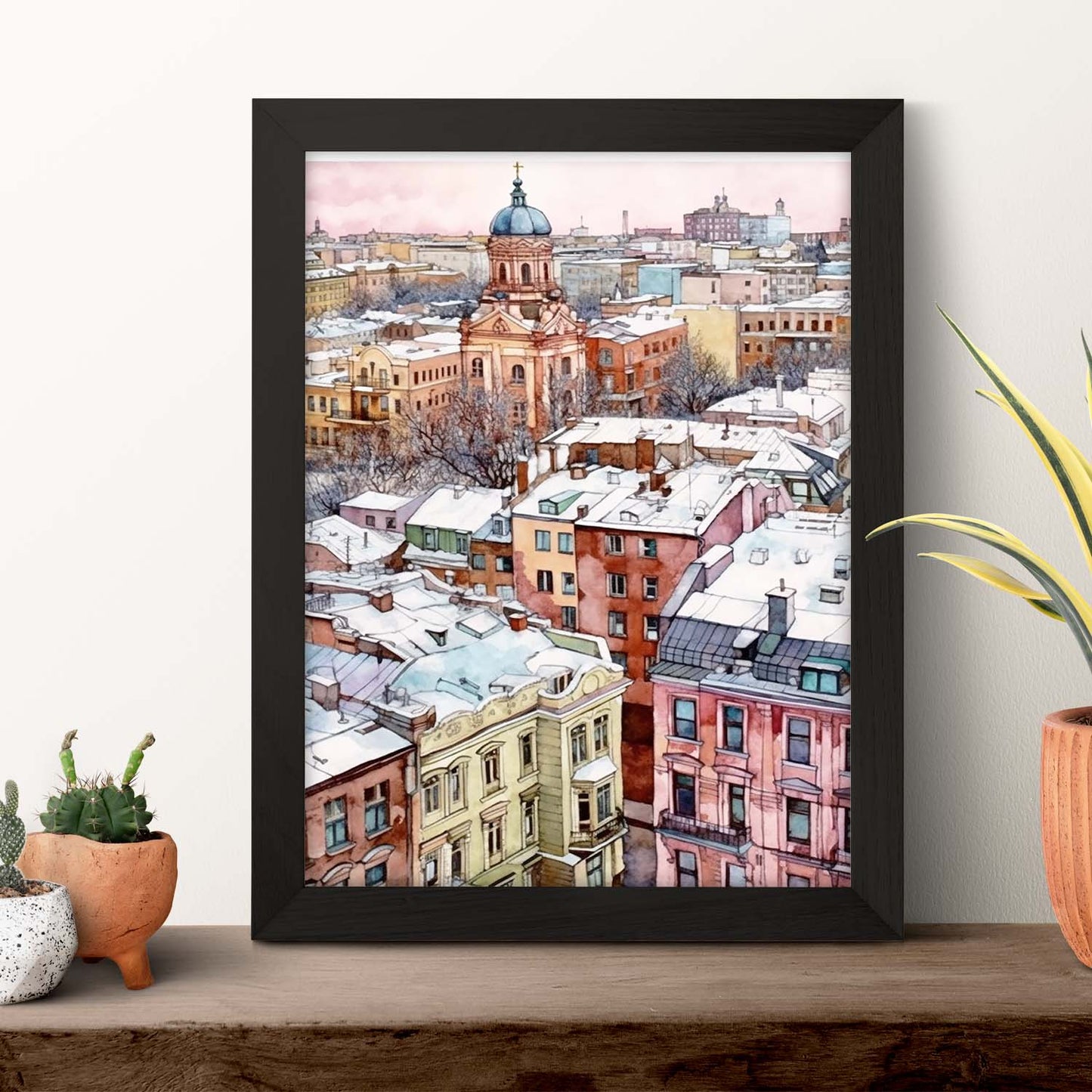 Póster de Invierno Nevado en Ciudad Rusa Pastel