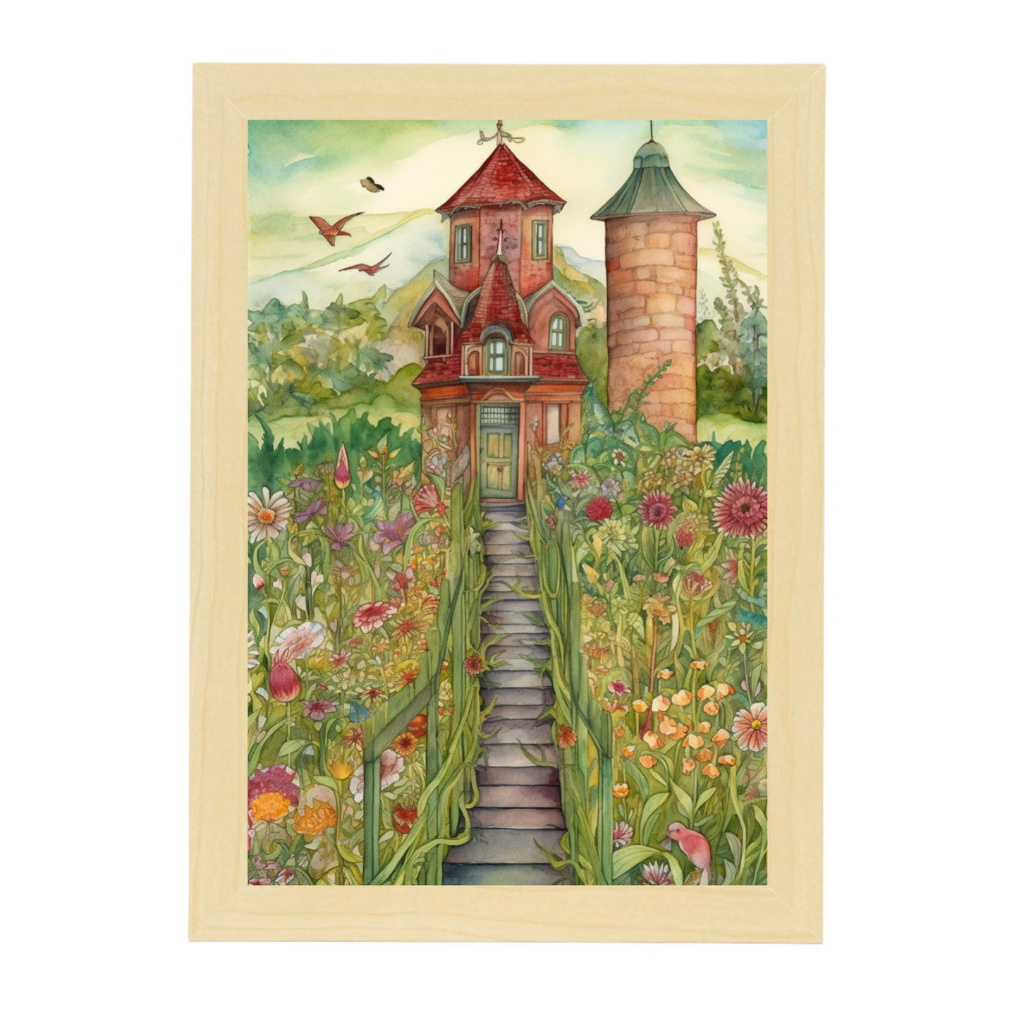 Cartel del Jardín Acuarela con Flores