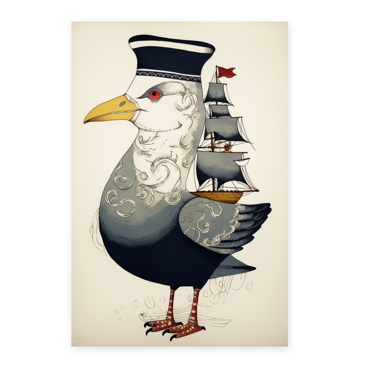 Poster La Gaviota Marinero en Barco