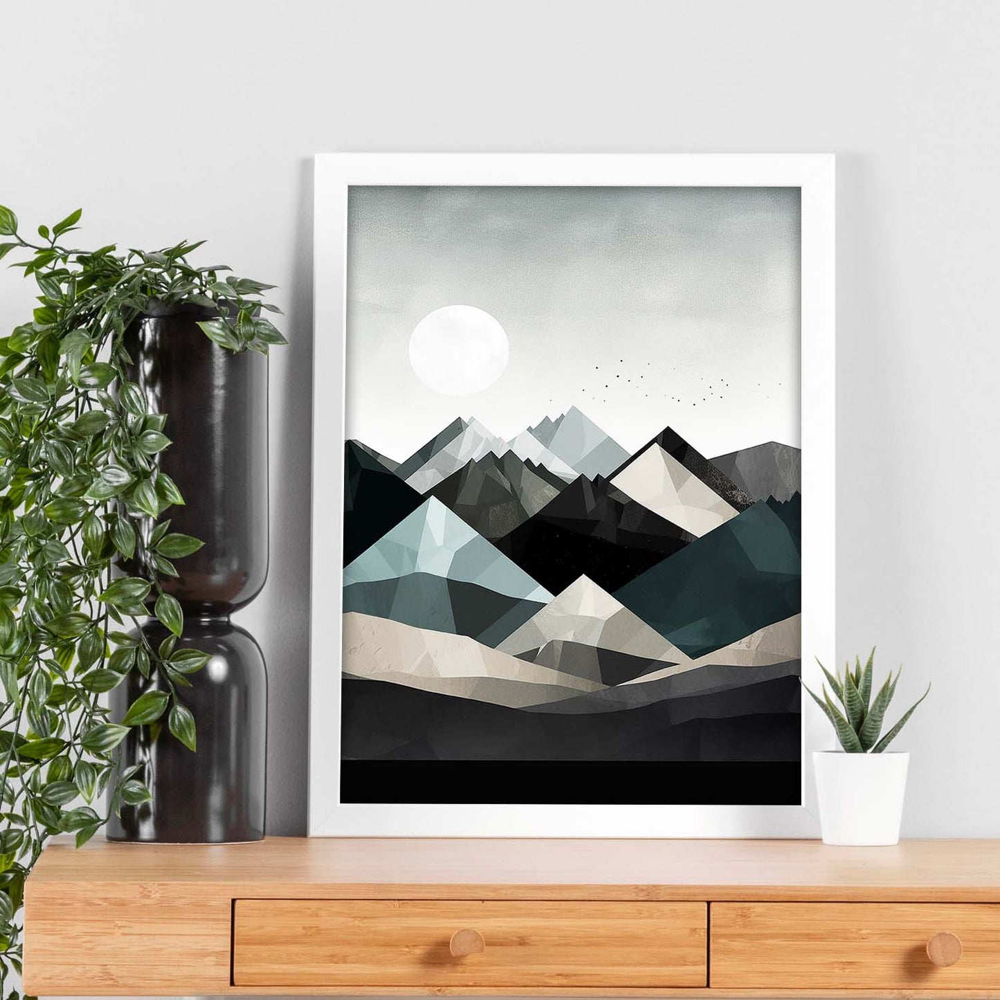 Lámina Geométrica de Montañas Nevadas Minimalista