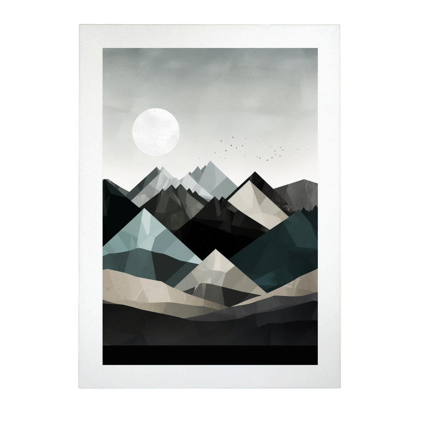 Lámina Geométrica de Montañas Nevadas Minimalista