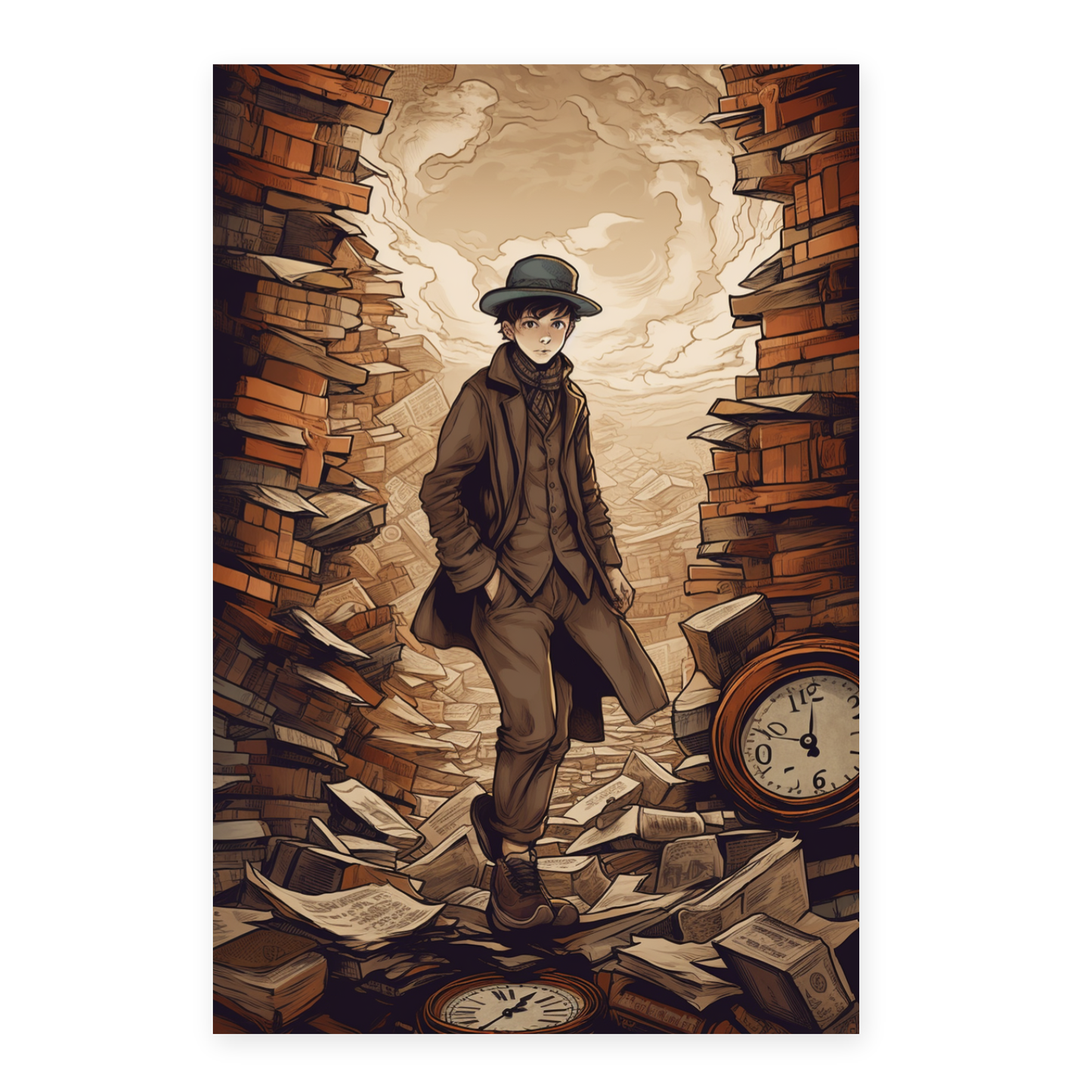 Póster Niño Sherlock Holmes con Reloj