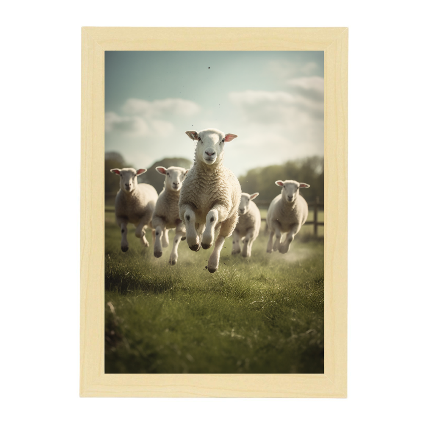 Póster de Ovejas en el Campo con Corderos Saltando