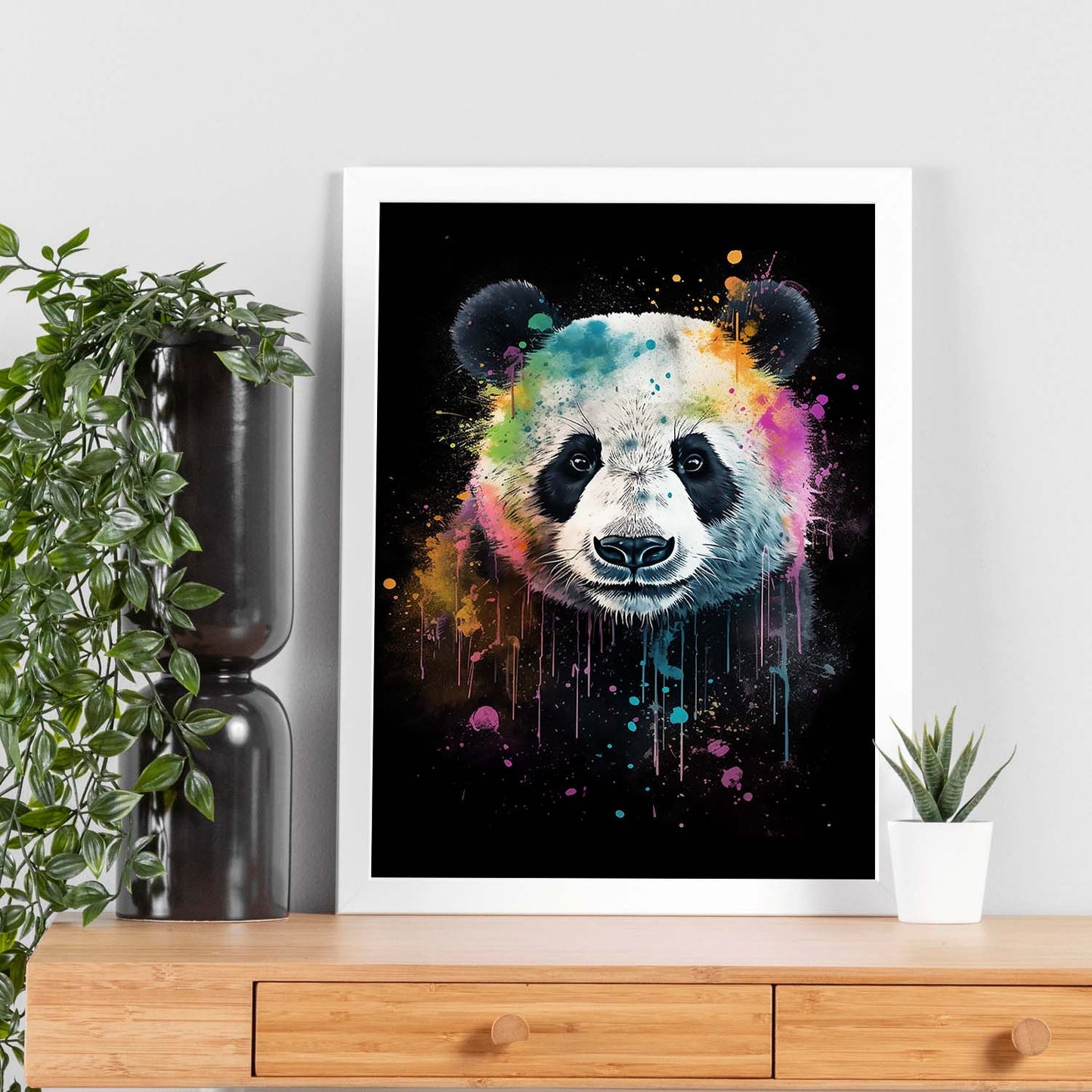 Póster de Panda con Salpicaduras de Acuarela Colorida