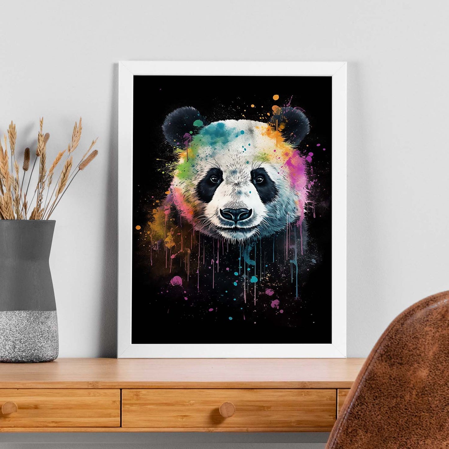 Póster de Panda con Salpicaduras de Acuarela Colorida