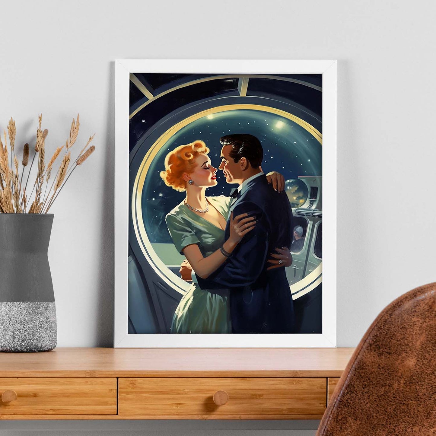 Póster de Pareja Romántica Espacial de los 50