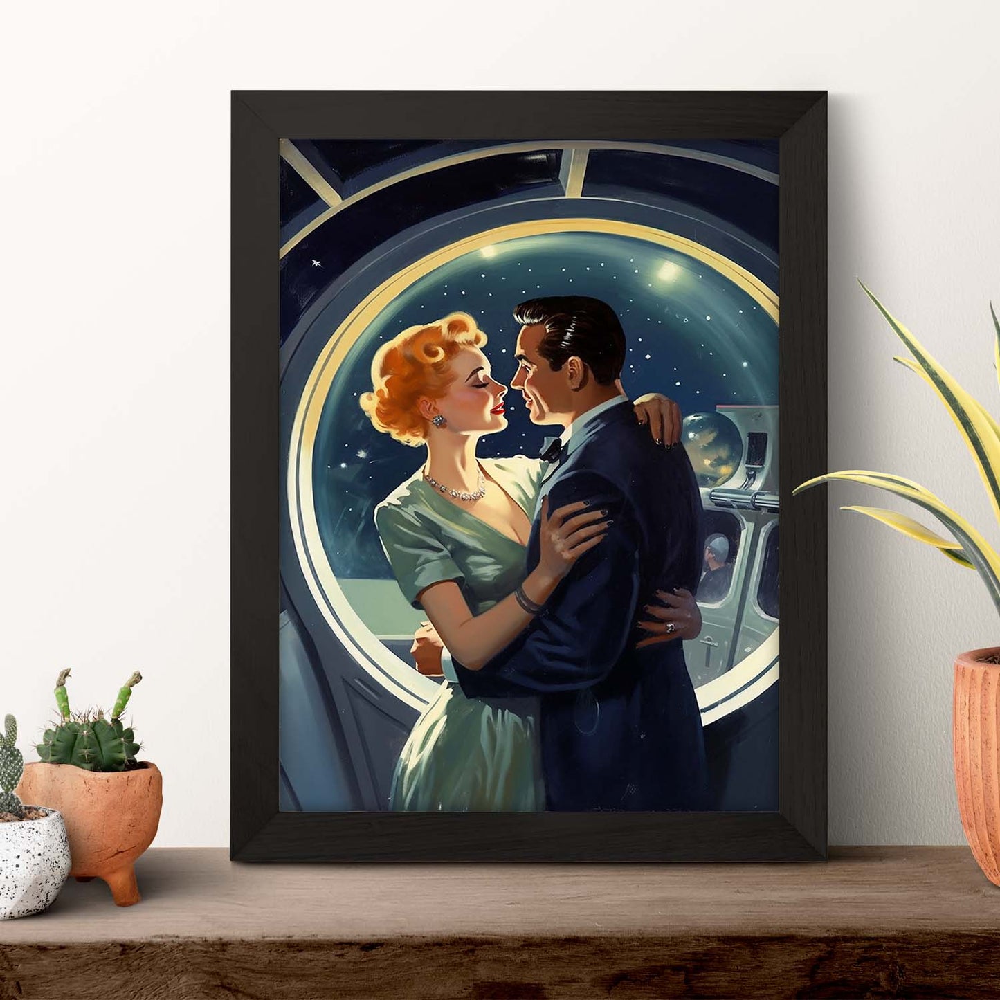 Póster de Pareja Romántica Espacial de los 50