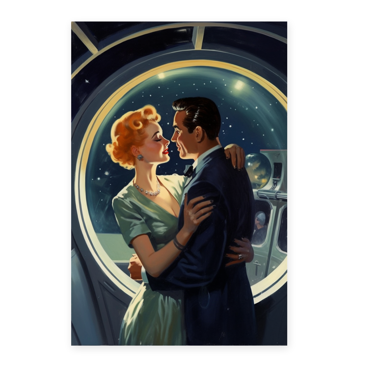 Póster de Pareja Romántica Espacial de los 50