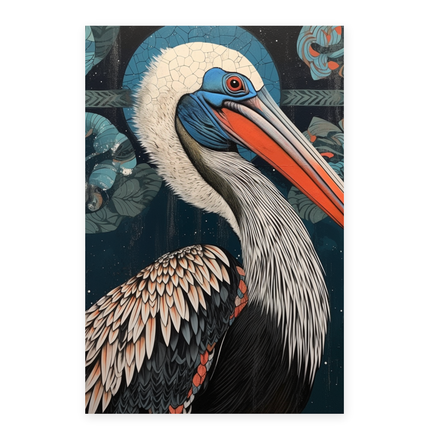 Póster de Pelícano Abstracto en Azul y Blanco