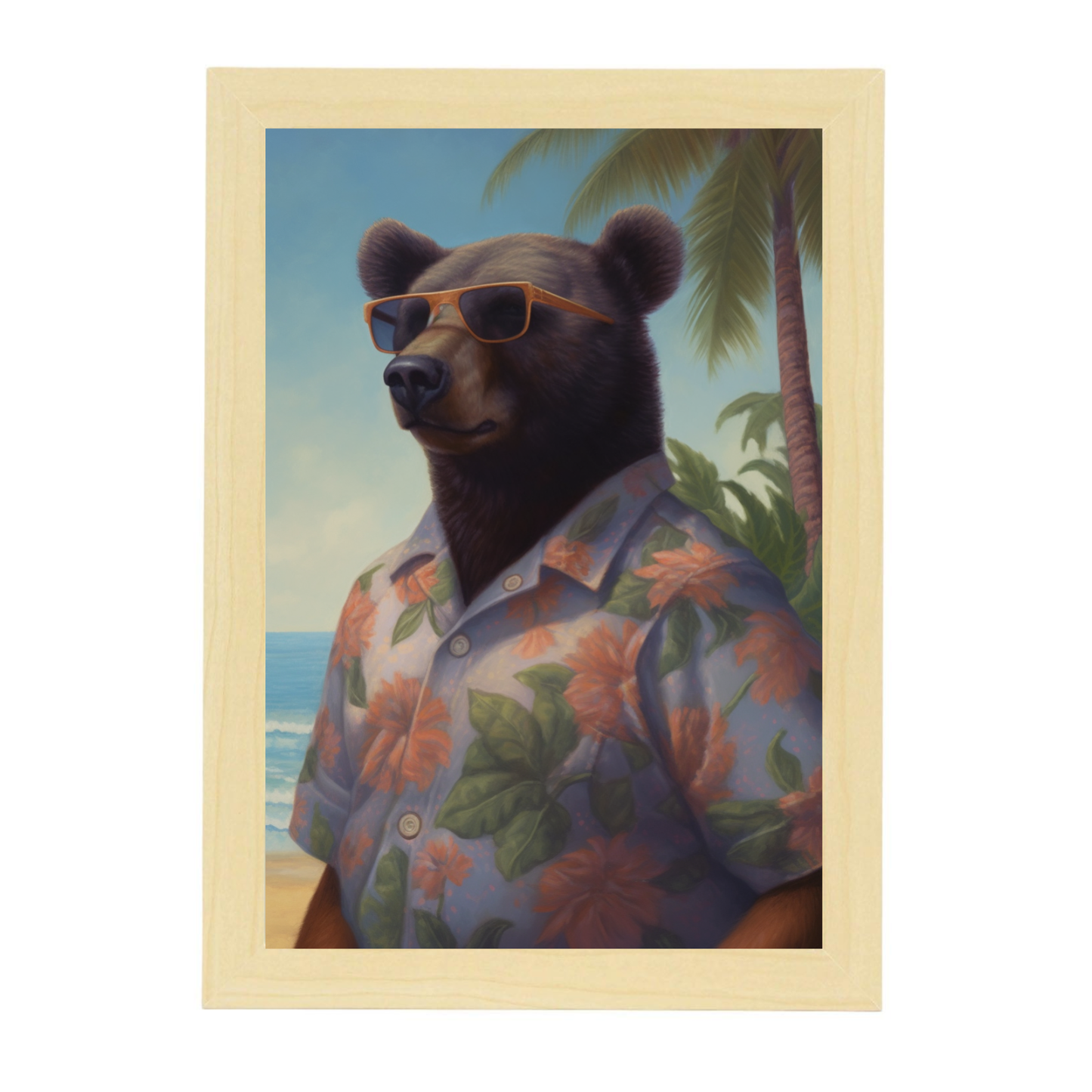 Póster de Oso en la Playa con Palmera