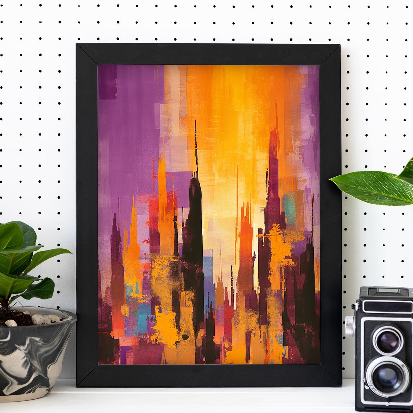 Póster Skyline de Ciudad al Atardecer