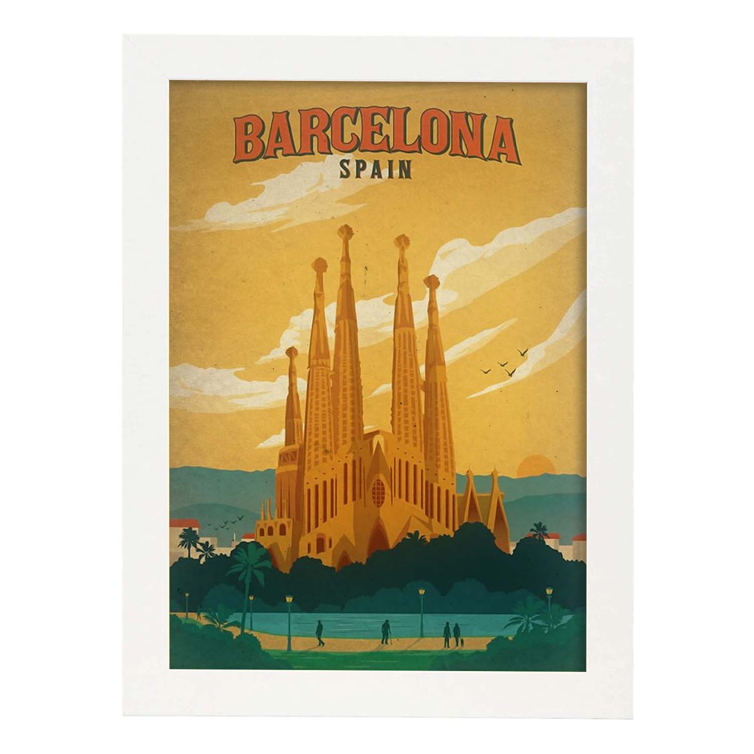 Poster vintage de Barcelona. con imágenes vintage y de publicidad antigua.-Artwork-Nacnic-A4-Marco Blanco-Nacnic Estudio SL