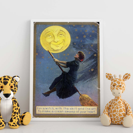 Poster vintage de Bruja volando. con imágenes vintage y de publicidad antigua.-Artwork-Nacnic-Nacnic Estudio SL