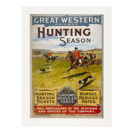 Poster vintage de Caza a caballo. con imágenes vintage y de publicidad antigua.-Artwork-Nacnic-A4-Marco Blanco-Nacnic Estudio SL