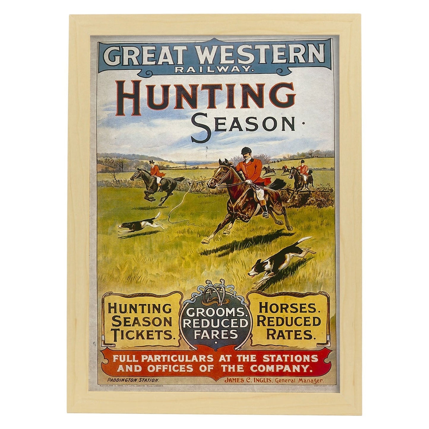 Poster vintage de Caza a caballo. con imágenes vintage y de publicidad antigua.-Artwork-Nacnic-A4-Marco Madera clara-Nacnic Estudio SL