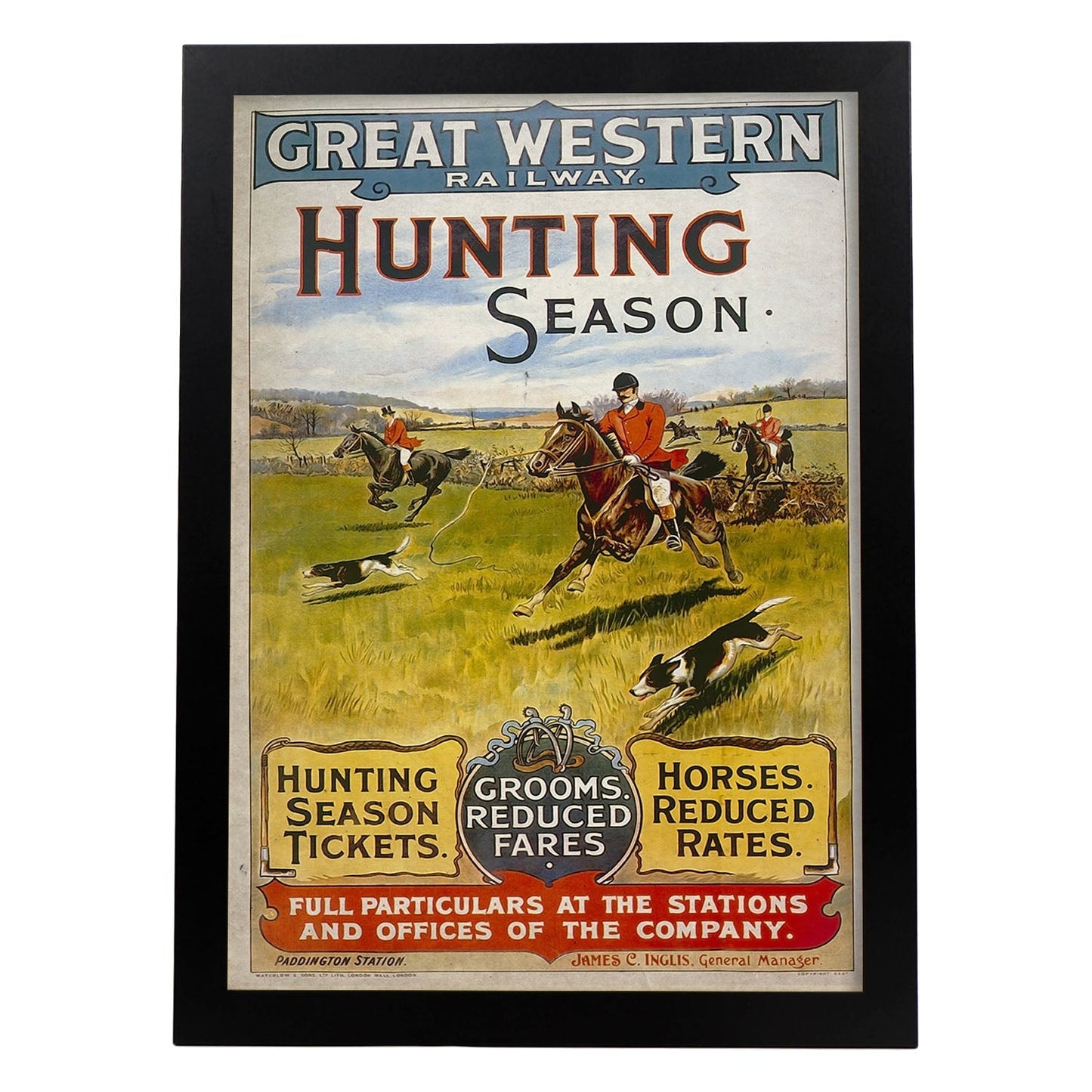 Poster vintage de Caza a caballo. con imágenes vintage y de publicidad antigua.-Artwork-Nacnic-A4-Marco Negro-Nacnic Estudio SL