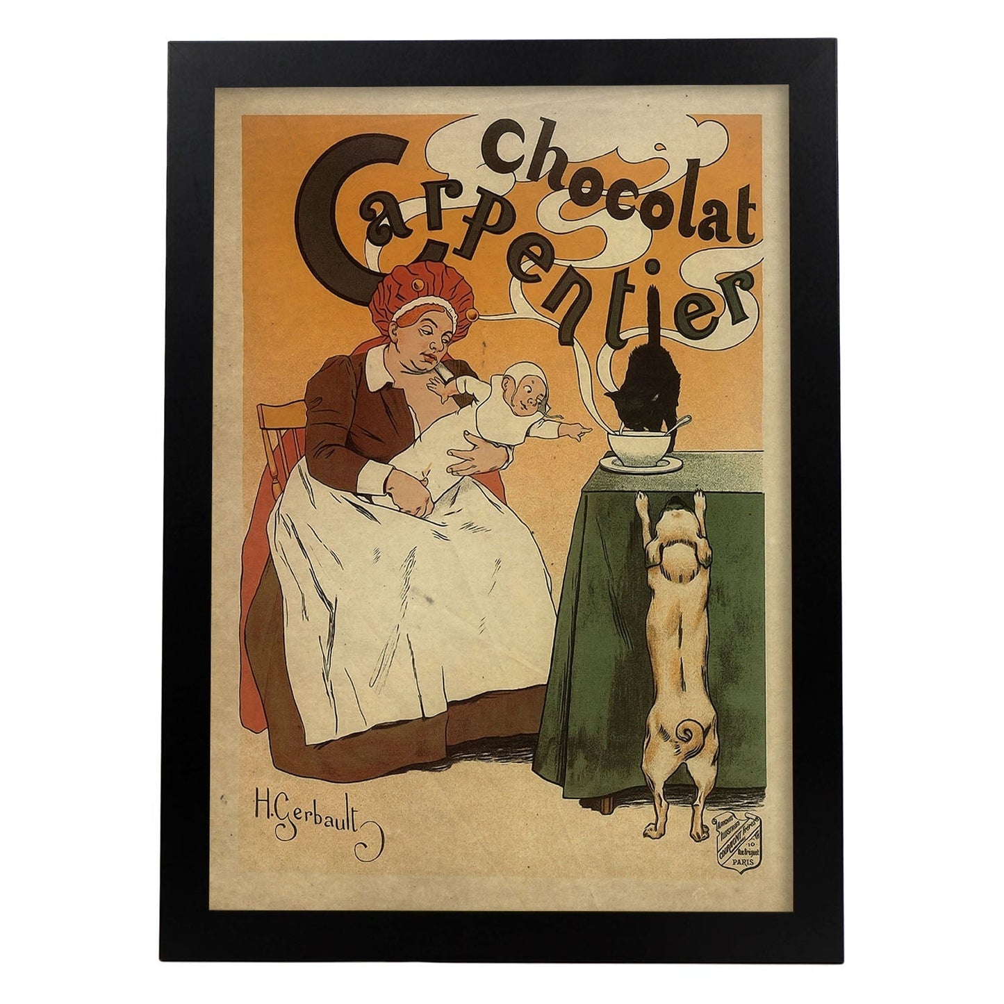 Poster vintage de Chocolate caliente. con imágenes vintage y de publicidad antigua.-Artwork-Nacnic-A4-Marco Negro-Nacnic Estudio SL