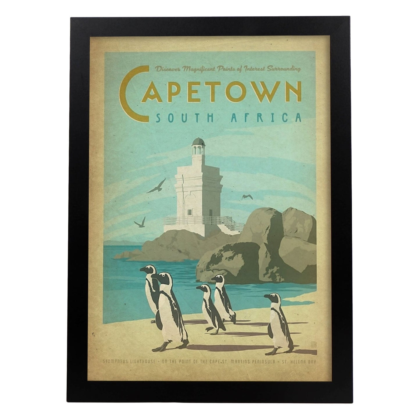 Poster vintage de Ciudad del Cabo. con imágenes vintage y de publicidad antigua.-Artwork-Nacnic-A4-Marco Negro-Nacnic Estudio SL