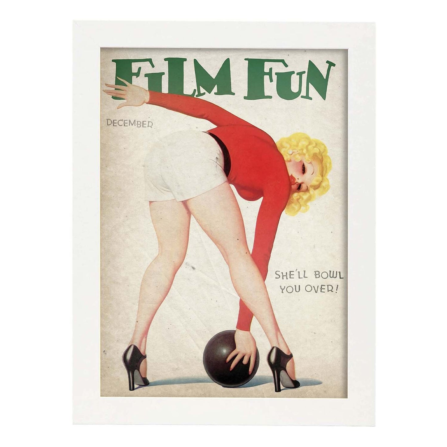 Poster vintage de Jugando a los bolos. con imágenes vintage y de publicidad antigua.-Artwork-Nacnic-A3-Marco Blanco-Nacnic Estudio SL