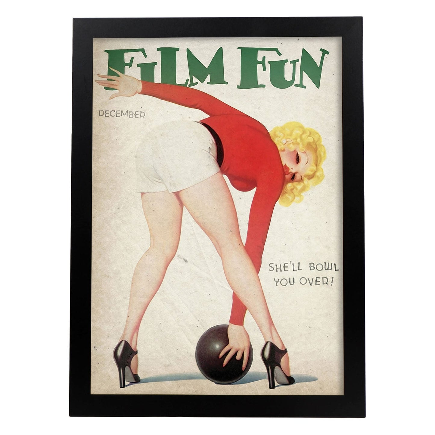 Poster vintage de Jugando a los bolos. con imágenes vintage y de publicidad antigua.-Artwork-Nacnic-A4-Marco Negro-Nacnic Estudio SL